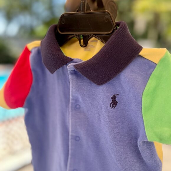 Boys color block Ralph Lauren shortfall/jumpsuit, 9 Mo - Picture 3 of 6